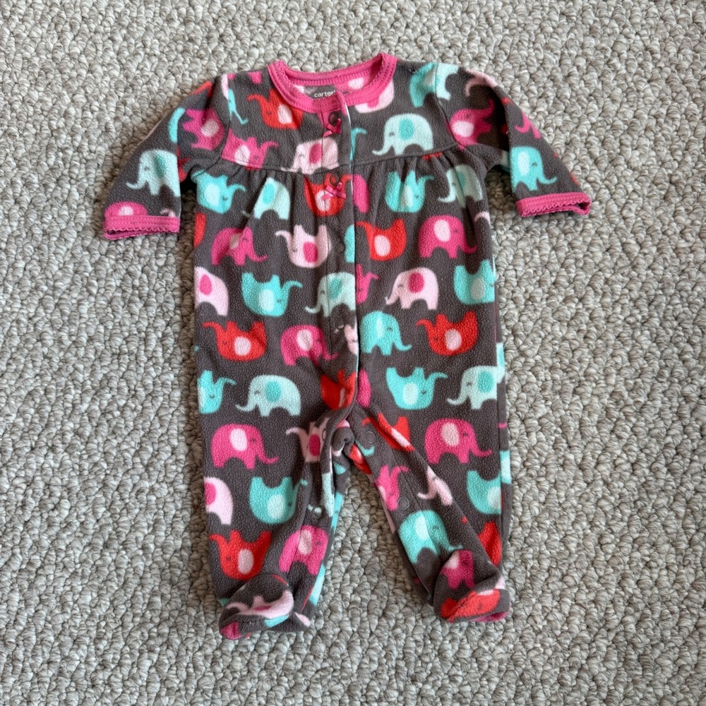 Carters Size Newborn Fleece Elephant Print Footed Sleeper Pajamas